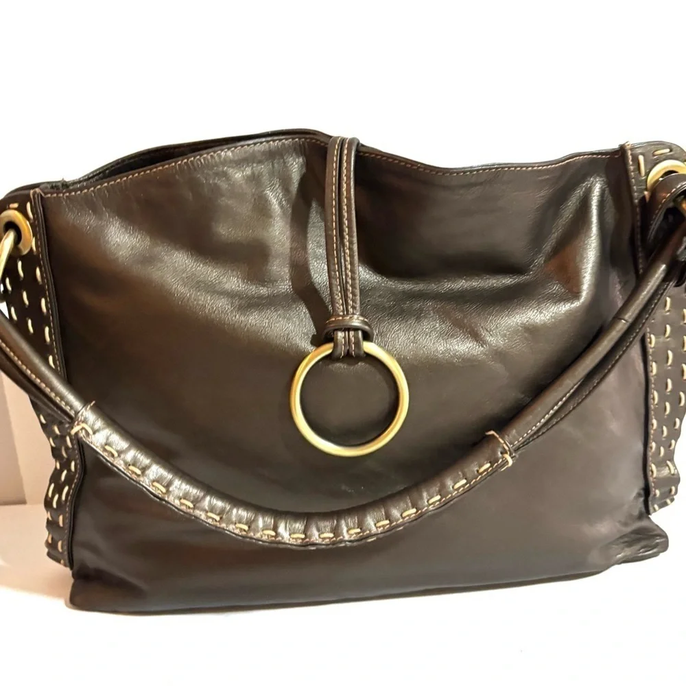 Michael  Rome Elegant Brown Leather Hobo Bag